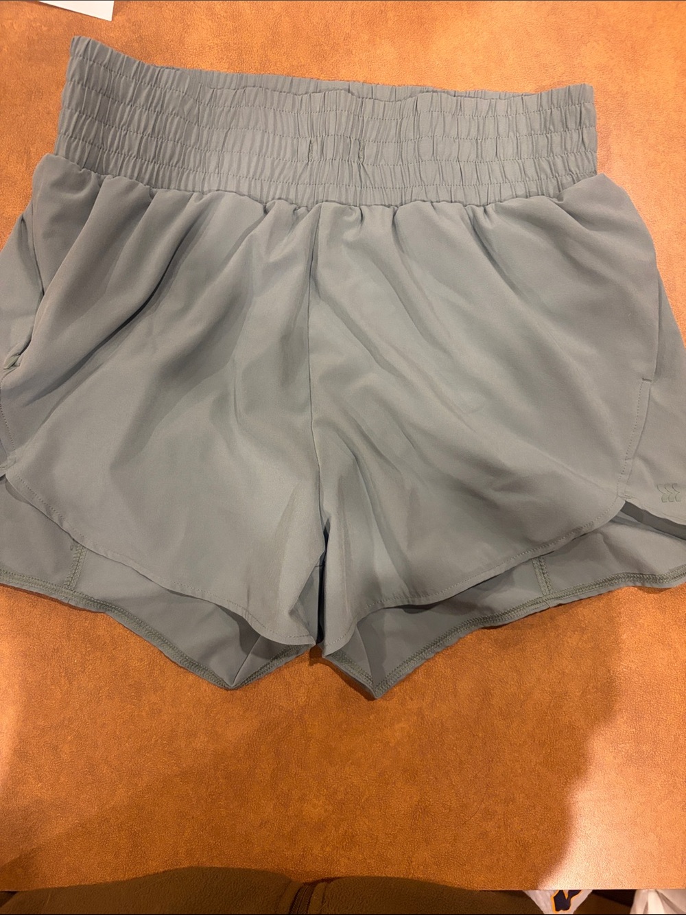 all in motion Smocked Waist Athletic Shorts in Sage Gray